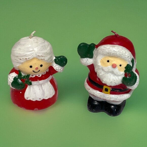 Vintage Wax Candles Mr. & Mrs. Santa Claus Christmas  2.5" Holiday Decoration - Picture 1 of 7